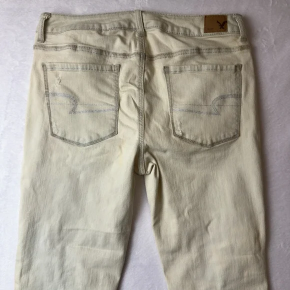 American Eagle Jeans Womens 14 White Hi-Rise Jegging Distressed Denim Stretch - Picture 8 of 14